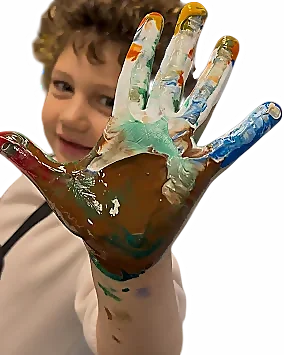 Happy boy with art